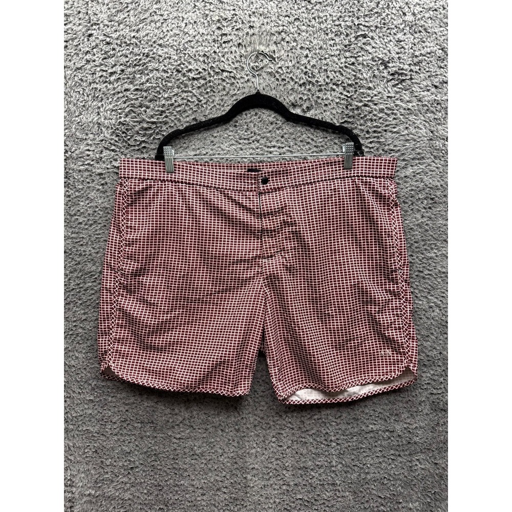 Armani Exchange High Rise Check  Swim Trunks Board Shorts Red Mens Size XXL